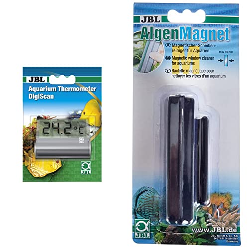 JBL 6122000 DigiScan Aquarium Thermometer, Grau, 27 g (1er Pack) & Scheiben-Reinigungsmagnet 61292, Für Aquarienscheiben, JBL Algenmagnet, M von JBL