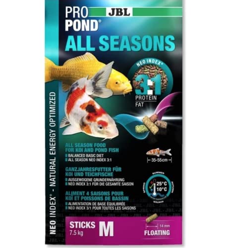 JBL Ganzjahresfutter für Koi, Schwimmende Futtersticks, Saisonfutter, ProPond All Seasons, Größe M, 5,8 kg von JBL