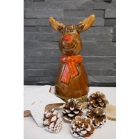 Keramik Elch | Schal Rot Keramikfigur Keramikdekoration Dekoration Keramikschmuck Weihnachten Weihnachtsdeko Christmas Deko von JBLivingKeramik