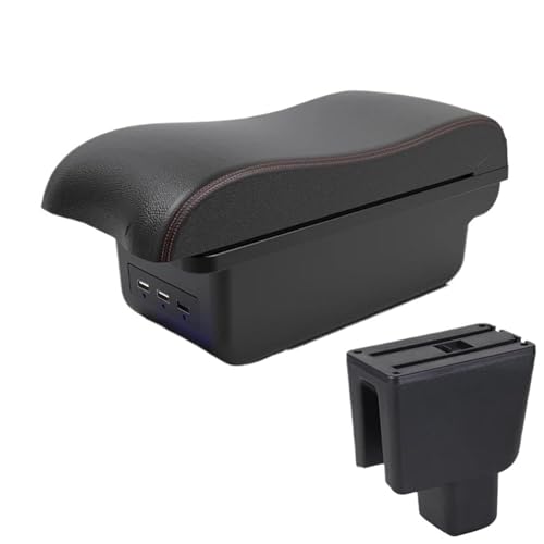 JBPIHZT Für BR-V Armlehnenfach Zentrale Lagerinhalt Aufbewahrungsbox Arm Autoteile USB-Schnittstelle(B1 Schwarz rot 3USB) von JBPIHZT