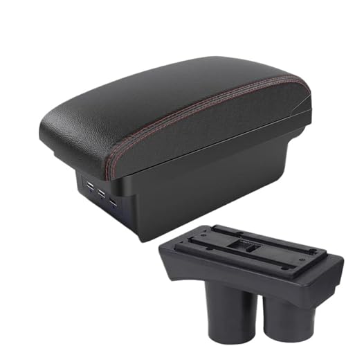 JBPIHZT Für Citroën C2 2003 2004 2005 2006 2007 2008 2009 Armlehnen-Staufach Innenraumzubehör Mit USB(B1 Schwarz rot 3USB) von JBPIHZT