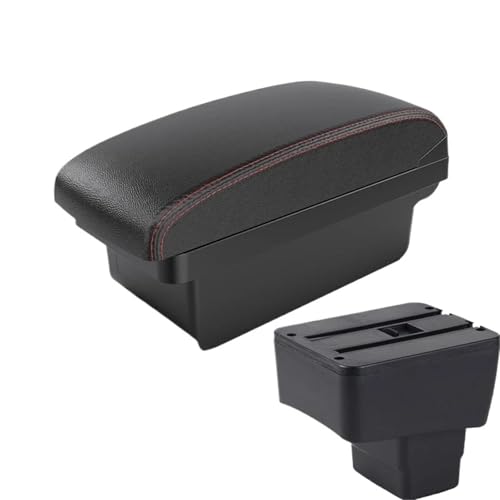 JBPIHZT Für Mazda 2 III (DJ) 2014 2015 2016 2017-2024 Auto Armlehnenbox Aufbewahrungsbox Innenausstattung Zentrale Armlehnenbox(A1 Schwarz Rot KEIN USB) von JBPIHZT