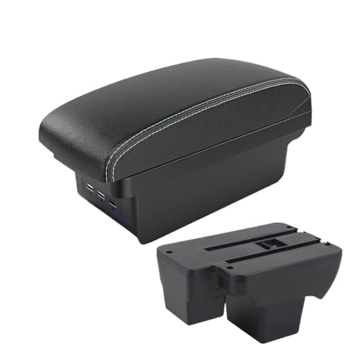 JBPIHZT Für VW Für Polo 2020 2021 2022 2023 2024 Armlehnenbox Nachrüst-Aufbewahrungsbox Nachrüstteile(B3 Schwarz weiß 3USB) von JBPIHZT