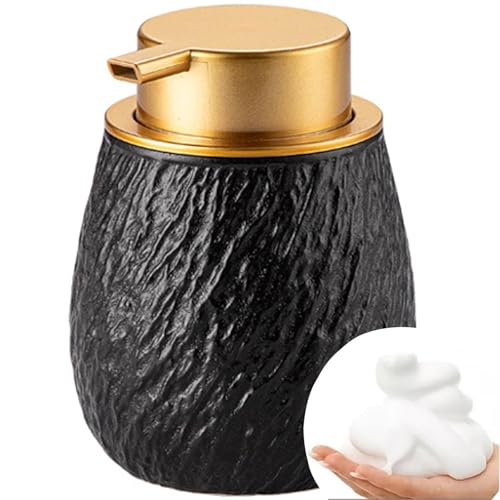 Handseifenspender, Keramik, schäumender Seifenspender, 400 ml, Badezimmer-Schaum, handnachfüllbar, Steinmuster, mit ABS-Pumpe, für Küchenwäsche, Frühlingsdekoration (schwarz mit goldenen Pumpen) Handseifenspender, Keramik, schäumender Seifenspender, 400 ml, Badezimmer-Schaum, handnachfüllbar, Steinmuster, mit ABS-Pumpe, für Küchenwäsche, Frühlingsdekoration (schwarz mit goldenen Pumpen) von JBTBIHIG