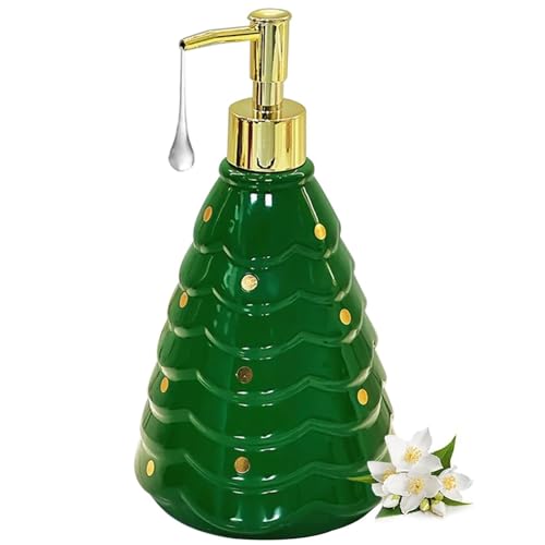 Handseifenspender in Weihnachtsbaumform, nachfüllbar, flüssige Flasche, 750 ml, Keramik-Lotion mit goldener Pumpschale für Küche, Frühlingsdekoration (Gr n) von JBTBIHIG