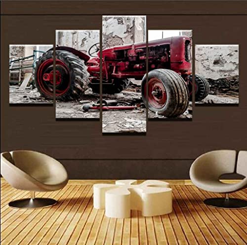 JBUTXE Leinwand Bilder Retro-Traktor Leinwandbild, auf Leinwand Gedrucktes Kunstwerk 5-teilig, Foto auf Leinwand für Wanddekoration Design Wohnzimmer Wohnkultur (Kein Rahmen) 200x100cm (B x H) von JBUTXE