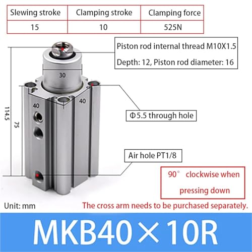 Rotary Cylinder MKB40X10/20/30mm Small Pneumatic 90 Degree Rotation Clamping Rotating Downward Pressure Angle Cylinder(MKB40X50L) von JBWDWBKJG