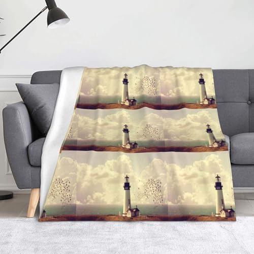 JBYJBX Anti-Pilling-Flanell-Überwurfdecke mit altem Leuchtturm-Druck, leicht, für Reisen, Zuhause, Dekoration, Geschenke von JBYJBX