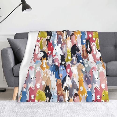 JBYJBX Bunte Cartoon-Pferde-Druck, Anti-Pilling-Flanell-Überwurfdecke, leicht, für Reisen, Zuhause, Dekoration, Decke, Geschenke von JBYJBX