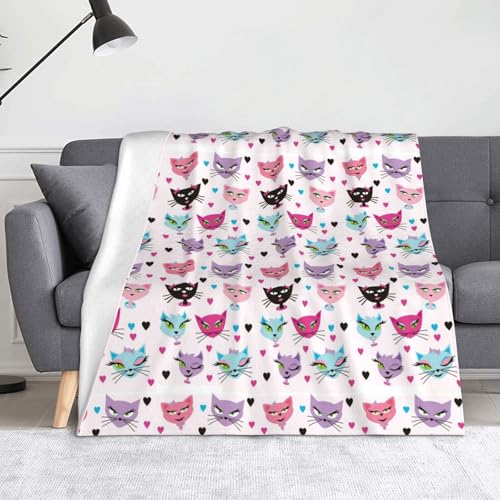 JBYJBX Carttoon Flanell-Überwurfdecke mit Katzendruck, Anti-Pilling, leicht, für Reisen, Zuhause, Dekoration, Geschenke von JBYJBX