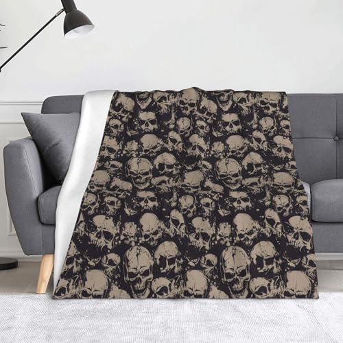 JBYJBX Coole Flanell-Überwurfdecke mit Totenkopf-Grafikdruck, Anti-Pilling, leicht, für Reisen, Zuhause, Dekoration, Geschenke von JBYJBX