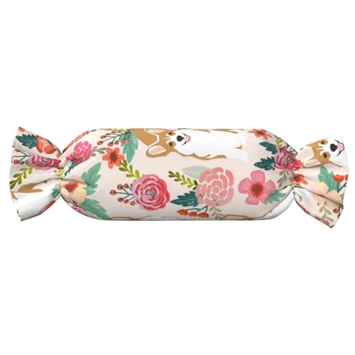 JBYJBX Corgi Floral Flowers Spring Garden Print Candy Cylindrical Practical Pillow Versatile Comfort Bedroom Living Room Travel von JBYJBX