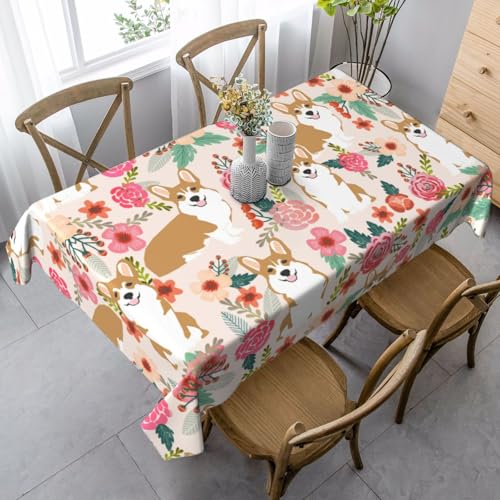 JBYJBX Corgi Tischdecke, rechteckig, Blumenmuster, Frühlingsgarten, für Esszimmer, Party, Innen- und Außenbereich, dekorative Tischdecke von JBYJBX