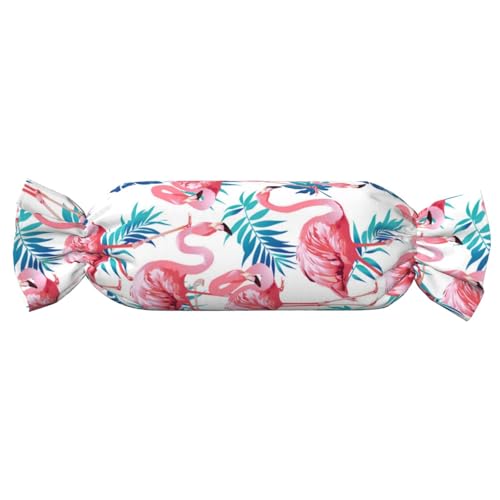 JBYJBX Flamingo-Vogel, grüne Pflanze, Blattdruck, Süßigkeiten, zylindrisch, praktisches Kissen, vielseitig, Komfort, Schlafzimmer, Wohnzimmer, Reisen von JBYJBX