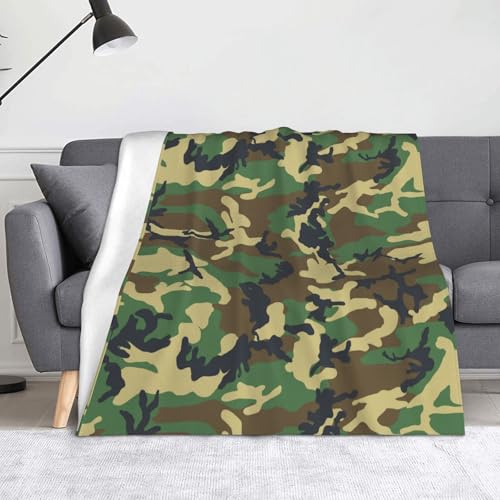 JBYJBX Flanell-Überwurfdecke, Militär-Camouflage-Druck, Anti-Pilling, leicht, für Reisen, Zuhause, Dekoration, Geschenk, Grün von JBYJBX