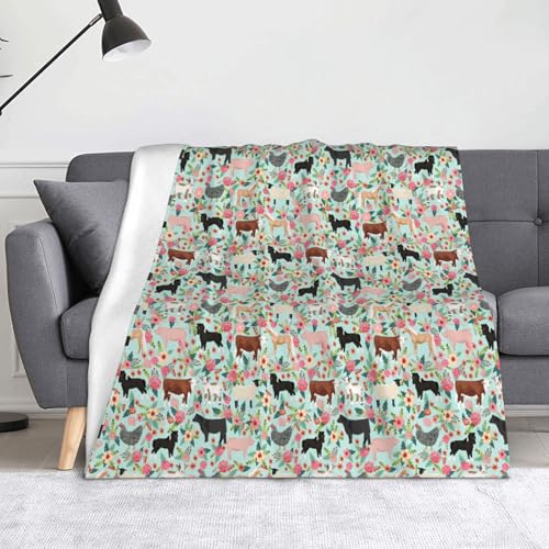 JBYJBX Flanell-Überwurfdecke mit Bauernhof-Tierdruck, Anti-Pilling, leicht, für Reisen, Zuhause, Dekoration, Geschenke von JBYJBX