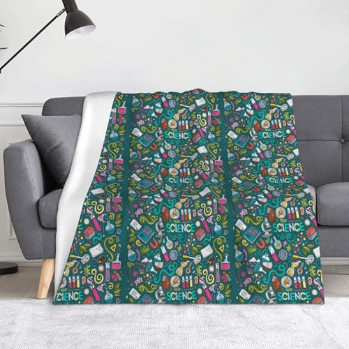 JBYJBX Flanell-Überwurfdecke mit Cartoon-Wissenschaftsthema, Anti-Pilling, leicht, für Reisen, Zuhause, Dekoration, Geschenke von JBYJBX