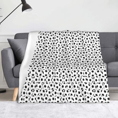 JBYJBX Flanell-Überwurfdecke mit Fußball-Muster, Anti-Pilling, leicht, für Reisen, Zuhause, Dekoration, Geschenk, Schwarz und Weiß von JBYJBX