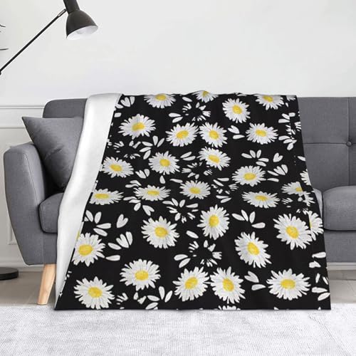 JBYJBX Flanell-Überwurfdecke mit Gänseblümchen-Druck, leicht, für Reisen, Zuhause, Dekoration, Geschenk, Weiß von JBYJBX