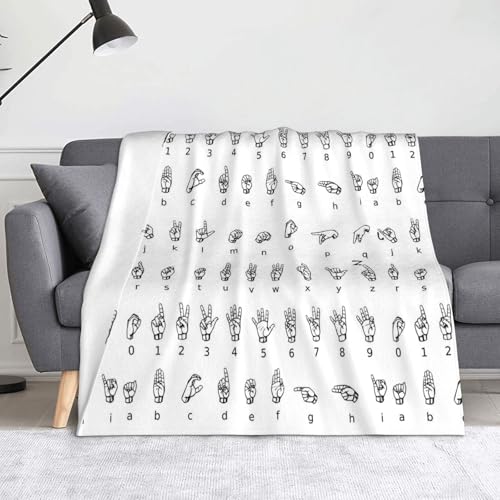 JBYJBX Flanell-Überwurfdecke mit Gebärdensprache, Alphabet-Druck, Anti-Pilling, leicht, für Reisen, Zuhause, Dekoration, Geschenke von JBYJBX