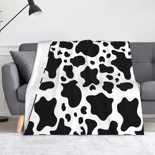 JBYJBX Flanell-Überwurfdecke mit Kuh-Druck, Anti-Pilling, leicht, für Reisen, Zuhause, Dekoration, Geschenk, Schwarz und Weiß von JBYJBX