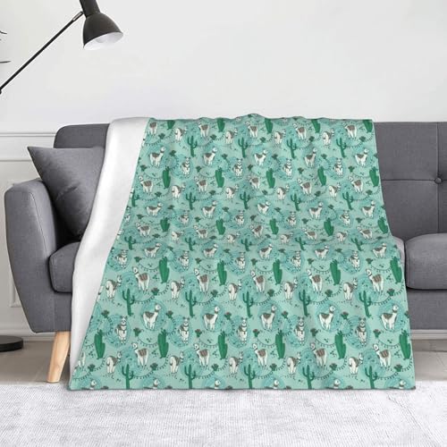 JBYJBX Flanell-Überwurfdecke mit Lama-Alpaka-Grün-Druck, Anti-Pilling, leicht, für Reisen, Zuhause, Dekoration, Geschenke von JBYJBX