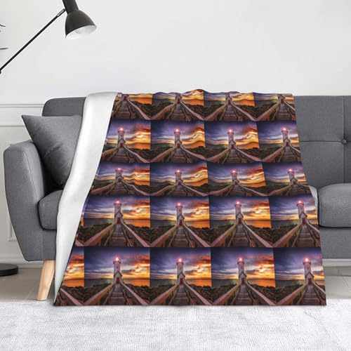 JBYJBX Flanell-Überwurfdecke mit Leuchtturm-Druck, Anti-Pilling, leicht, für Reisen, Zuhause, Dekoration, Geschenke von JBYJBX