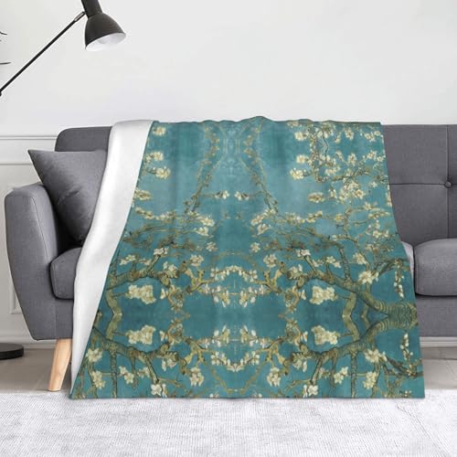 JBYJBX Flanell-Überwurfdecke mit Mandelblüten-Druck, Anti-Pilling, leicht, für Reisen, Zuhause, Dekoration, Geschenke von JBYJBX
