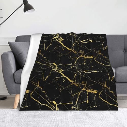 JBYJBX Flanell-Überwurfdecke mit Marmor-Druck, Anti-Pilling, leicht, für Reisen, Zuhause, Dekoration, Geschenk, Schwarz / Gold von JBYJBX