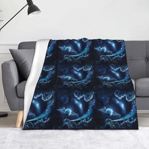 JBYJBX Flanell-Überwurfdecke mit Mond, Sternen und Planeten, Anti-Pilling, leicht, für Reisen, Zuhause, Dekoration, Geschenke von JBYJBX