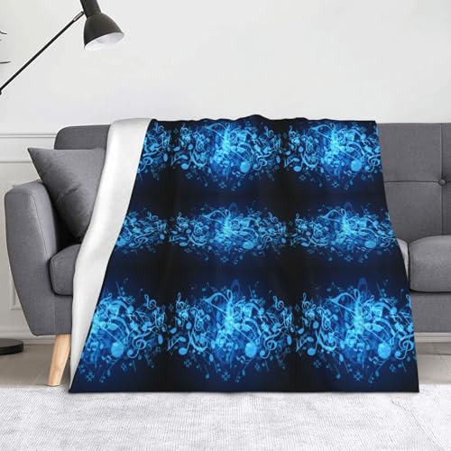 JBYJBX Flanell-Überwurfdecke mit Musiknoten-Druck, Anti-Pilling, leicht, für Reisen, Zuhause, Dekoration, Geschenk, Blau von JBYJBX