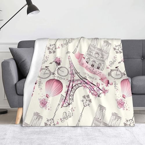 JBYJBX Flanell-Überwurfdecke mit Paris-Turm-Blumendruck, Anti-Pilling, leicht, für Reisen, Zuhause, Dekoration, Geschenke von JBYJBX