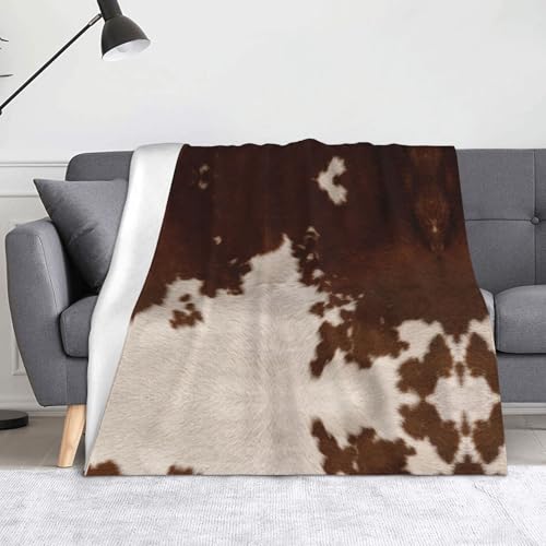 JBYJBX Flanell-Überwurfdecke mit Rindslederdruck, Anti-Pilling, leicht, für Reisen, Zuhause, Dekoration, Geschenk, Rot / Braun von JBYJBX