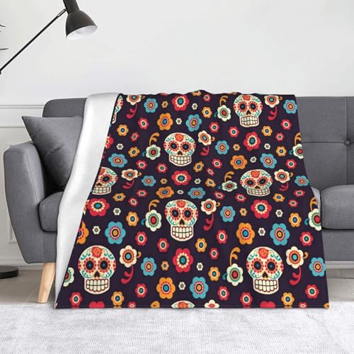 JBYJBX Flanell-Überwurfdecke mit Totenkopf-Druck, Anti-Pilling, leicht, für Reisen, Zuhause, Dekoration, Geschenke von JBYJBX