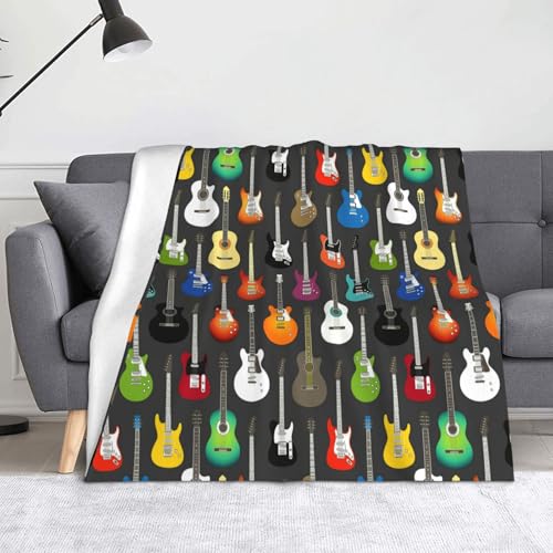 JBYJBX Flanell-Überwurfdecke mit buntem Akustik- und Gitarren-Druck, Anti-Pilling, leicht, für Reisen, Zuhause, Dekoration, Geschenke von JBYJBX