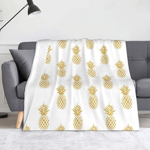 JBYJBX Flanell-Überwurfdecke mit goldfarbenem Ananas-Hintergrund, Anti-Pilling, leicht, für Reisen, Zuhause, Dekoration, Geschenke von JBYJBX