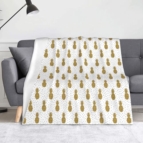 JBYJBX Flanell-Überwurfdecke mit goldfarbenem Glitzer, Ananas, Obstdruck, Anti-Pilling, leicht, für Reisen, Zuhause, Dekoration, Geschenke von JBYJBX