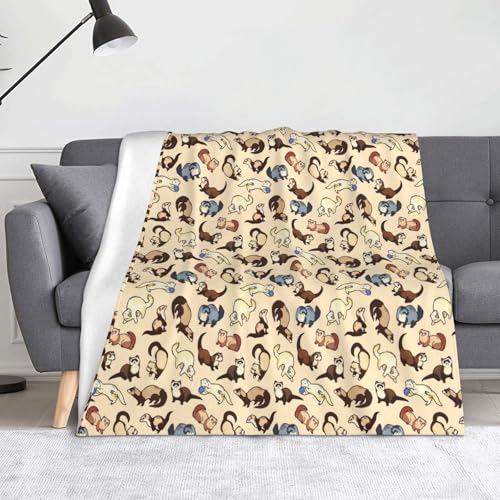 JBYJBX Flanell-Überwurfdecke mit haarigem Frettchen-Druck, Anti-Pilling, leicht, für Reisen, Zuhause, Dekoration, Geschenke von JBYJBX