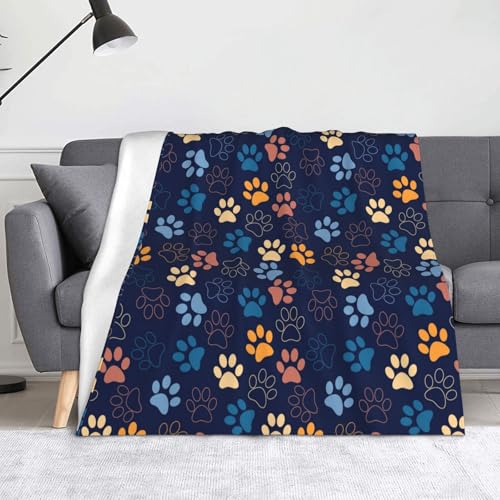 JBYJBX Flanell-Überwurfdecke mit niedlichem Hundepfotenabdruck, Anti-Pilling, leicht, für Reisen, Zuhause, Dekoration, Geschenke von JBYJBX