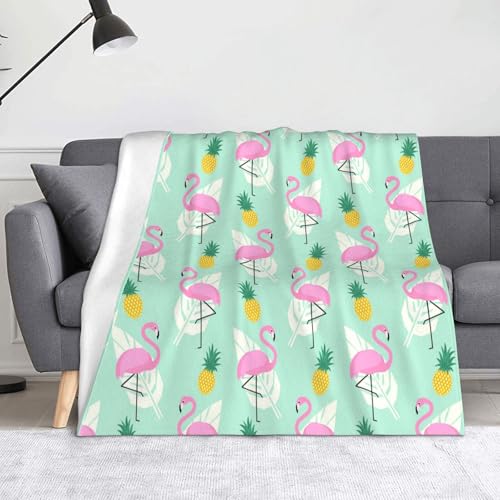 JBYJBX Flanell-Überwurfdecke mit rotem Flamingo-Ananas-Druck, Anti-Pilling, leicht, für Reisen, Zuhause, Dekoration, Geschenke von JBYJBX