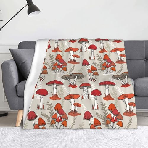 JBYJBX Flanell-Überwurfdecke mit rotem Pilzdruck, Anti-Pilling, leicht, für Reisen, Zuhause, Dekoration, Geschenke von JBYJBX