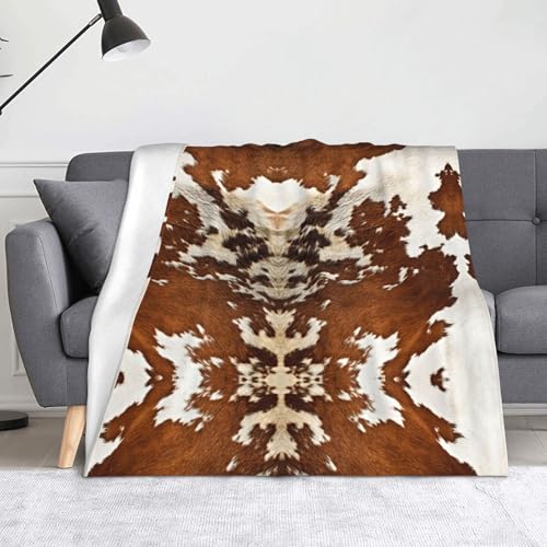 JBYJBX Flanell-Überwurfdecke mit rotem und weißem Rindsleder, Anti-Pilling-Motiv, leicht, für Reisen, Zuhause, Dekoration, Geschenke von JBYJBX