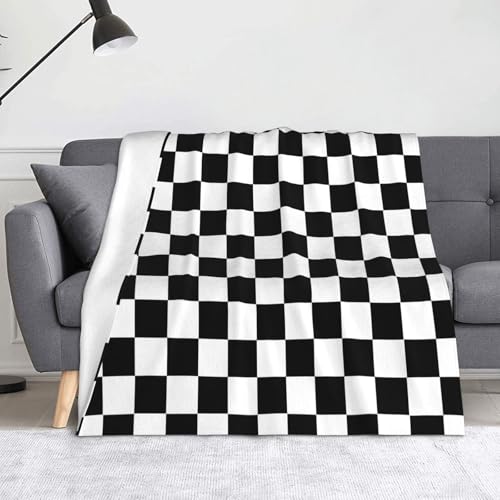 JBYJBX Flanell-Überwurfdecke mit schwarz-weißem Karomuster, Anti-Pilling, leicht, für Reisen, Zuhause, Dekoration, Geschenk, Schwarz und Weiß von JBYJBX
