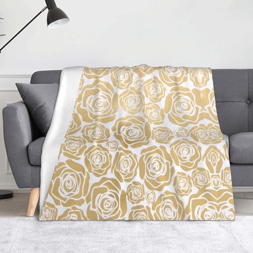 JBYJBX Flanell-Überwurfdecke mit vielen goldenen Blumen, Anti-Pilling, leicht, für Reisen, Zuhause, Dekoration, Geschenke von JBYJBX
