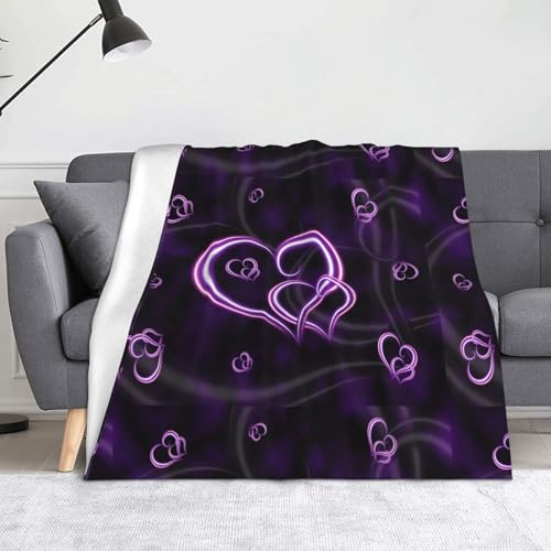JBYJBX Flanell-Überwurfdecke mit violettem Herzmuster, Anti-Pilling, leicht, für Reisen, Zuhause, Dekoration, Geschenke von JBYJBX