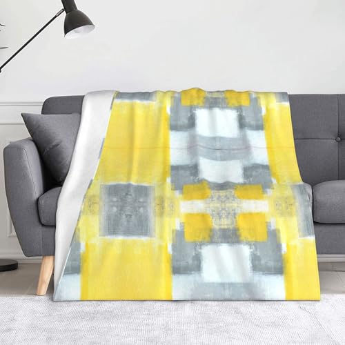 JBYJBX Graue und gelbe abstrakte Kunstmalerei-Druck, Anti-Pilling-Flanell-Überwurfdecke, leichte Reisedecke, Heimdekoration, Decke, Geschenke von JBYJBX