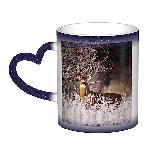 JBYJBX Keramiktasse mit Hirschmotiv, wärmeempfindlich, Farbwechsel, groß, für Kaffee, Tee, Porzellan, Geschenk von JBYJBX