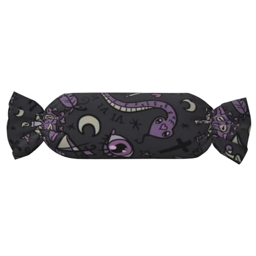 JBYJBX Lila Schwarz Goth Gruseldruck Süßigkeiten Zylindrisch Praktisches Kissen Vielseitig Komfort Schlafzimmer Wohnzimmer Reisen von JBYJBX