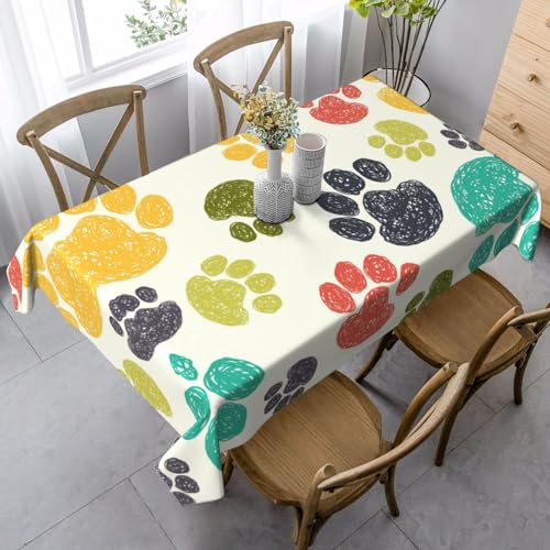 JBYJBX Niedliche, bunte Tischdecke mit Hundepfotenabdruck, rechteckig, für Esszimmer, Party, Innen- und Außenbereich, dekorative Tischdecke von JBYJBX