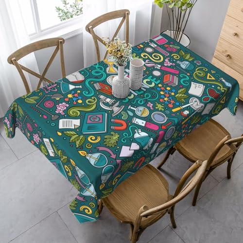 JBYJBX Rechteckige Tischdecke mit Cartoon-Wissenschafts-Motiv, für Esszimmer, Party, Innen- und Außenbereich, dekorative Tischdecke von JBYJBX